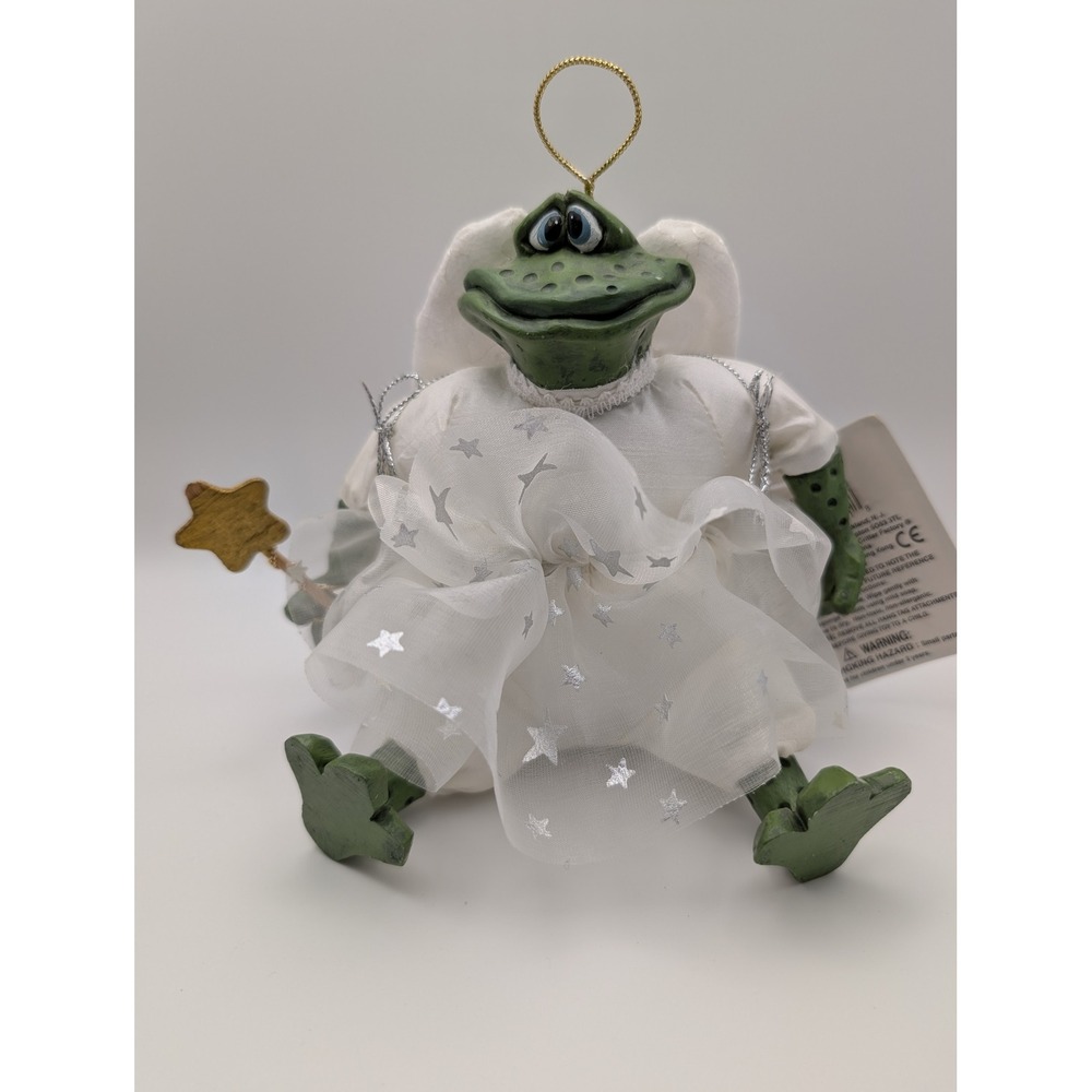 Frog‎ Angel Ornament Figurine Gold Cord Wings Star Wand New with Tag